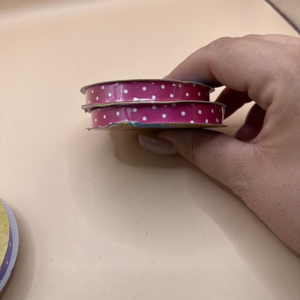 Crafter's Square Ribbon 3/8 In X 108 In 3 Yards Pink W/ White Polka Dots